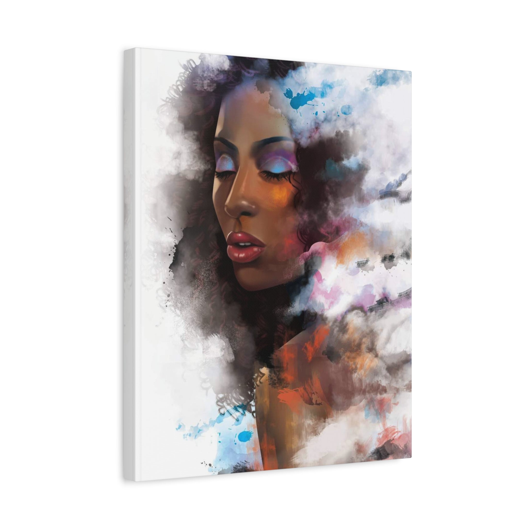 Abstract Portrait Canvas Wall Art — Colorful Afrocentric Woman Matte Stretched Canvas 