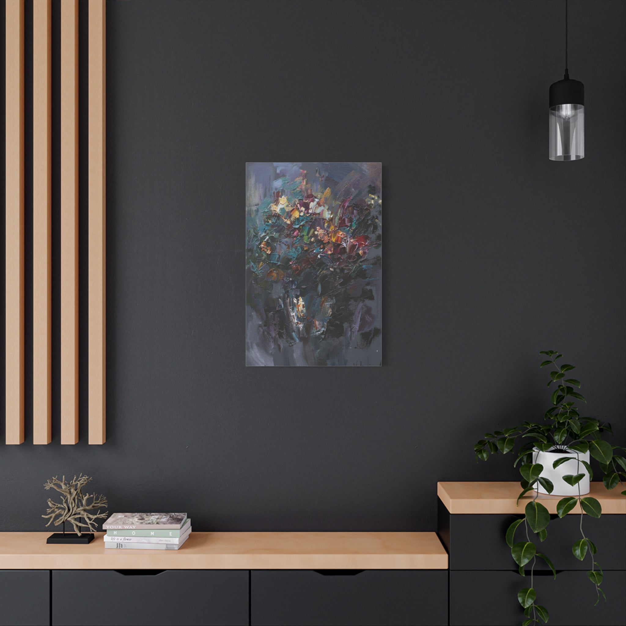 Abstract Floral Canvas Art - Moody Bouquet Matte Stretched Wall Painting 