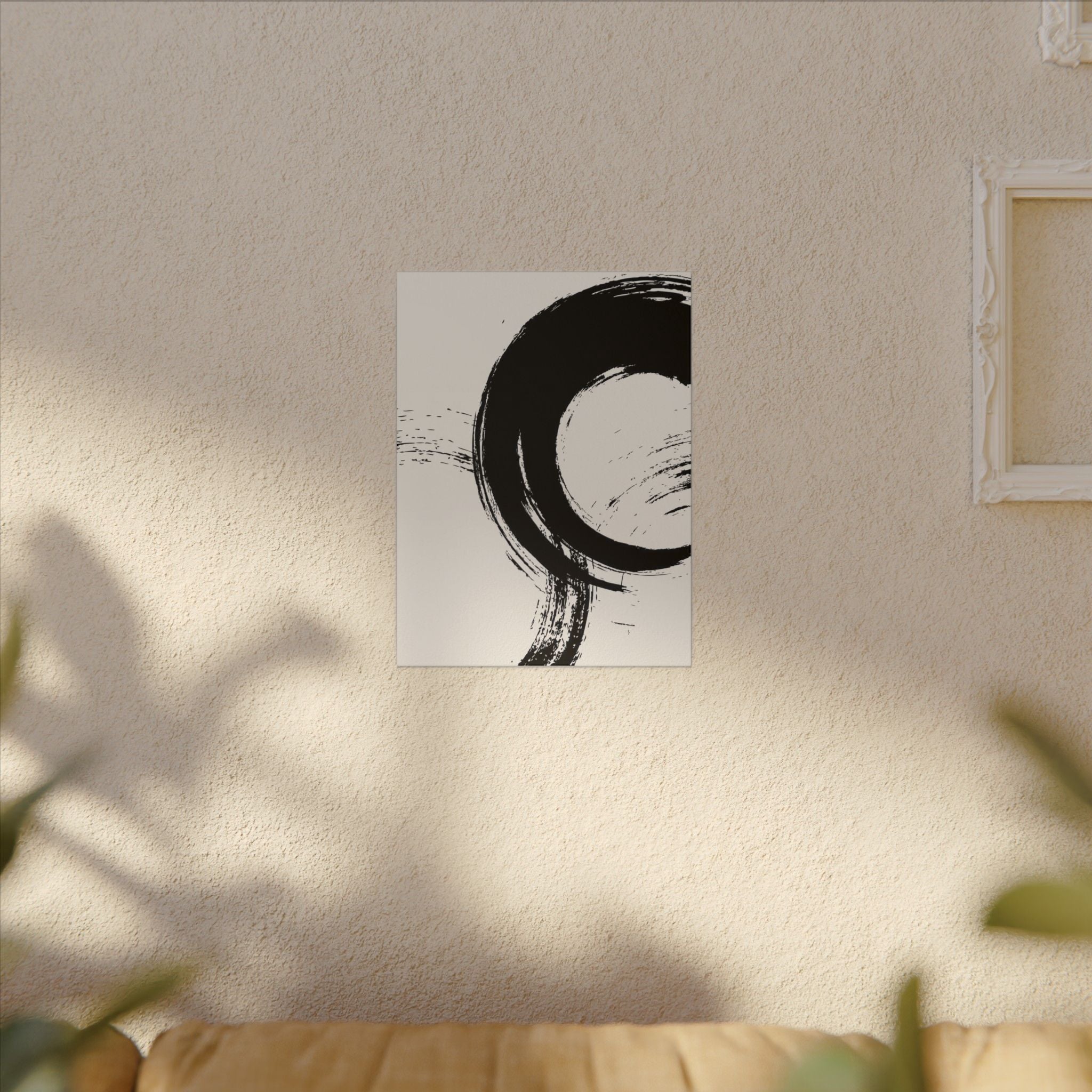 Zen Brushstroke Canvas Wall Art — Minimal Black Circle Abstract