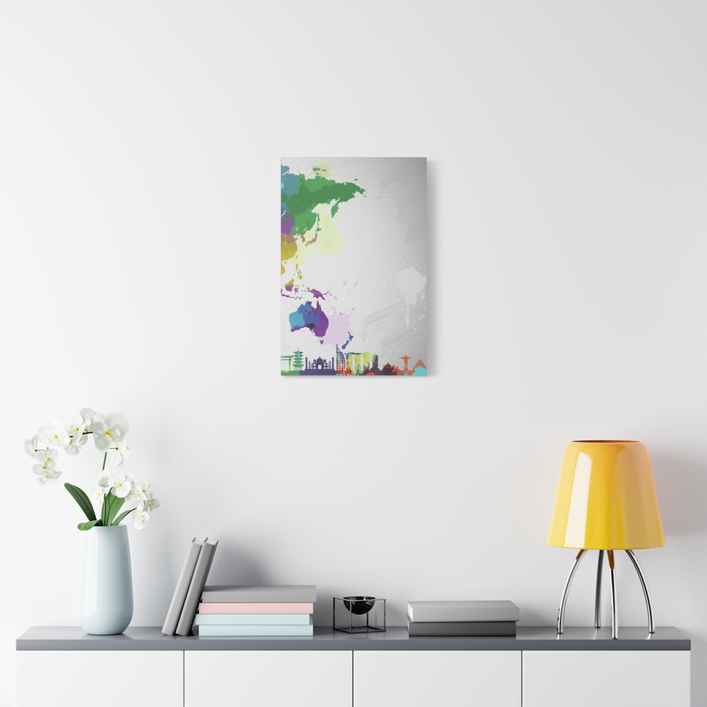 World Map Silhouette Canvas – Colorful Travel Skyline Wall Art