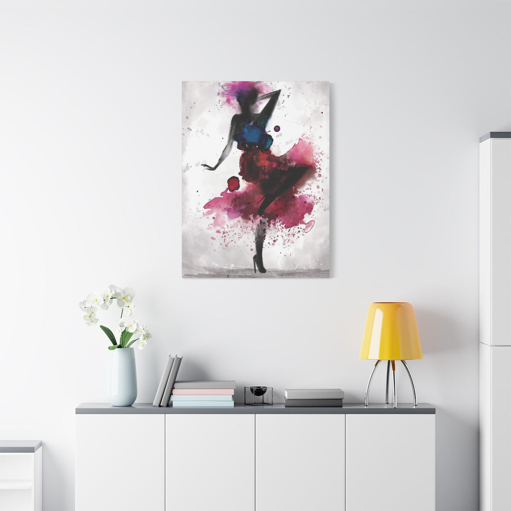 Watercolor Ballet Dancer Canvas Art — Fashion Silhouette Matte Stretched Wall Art 