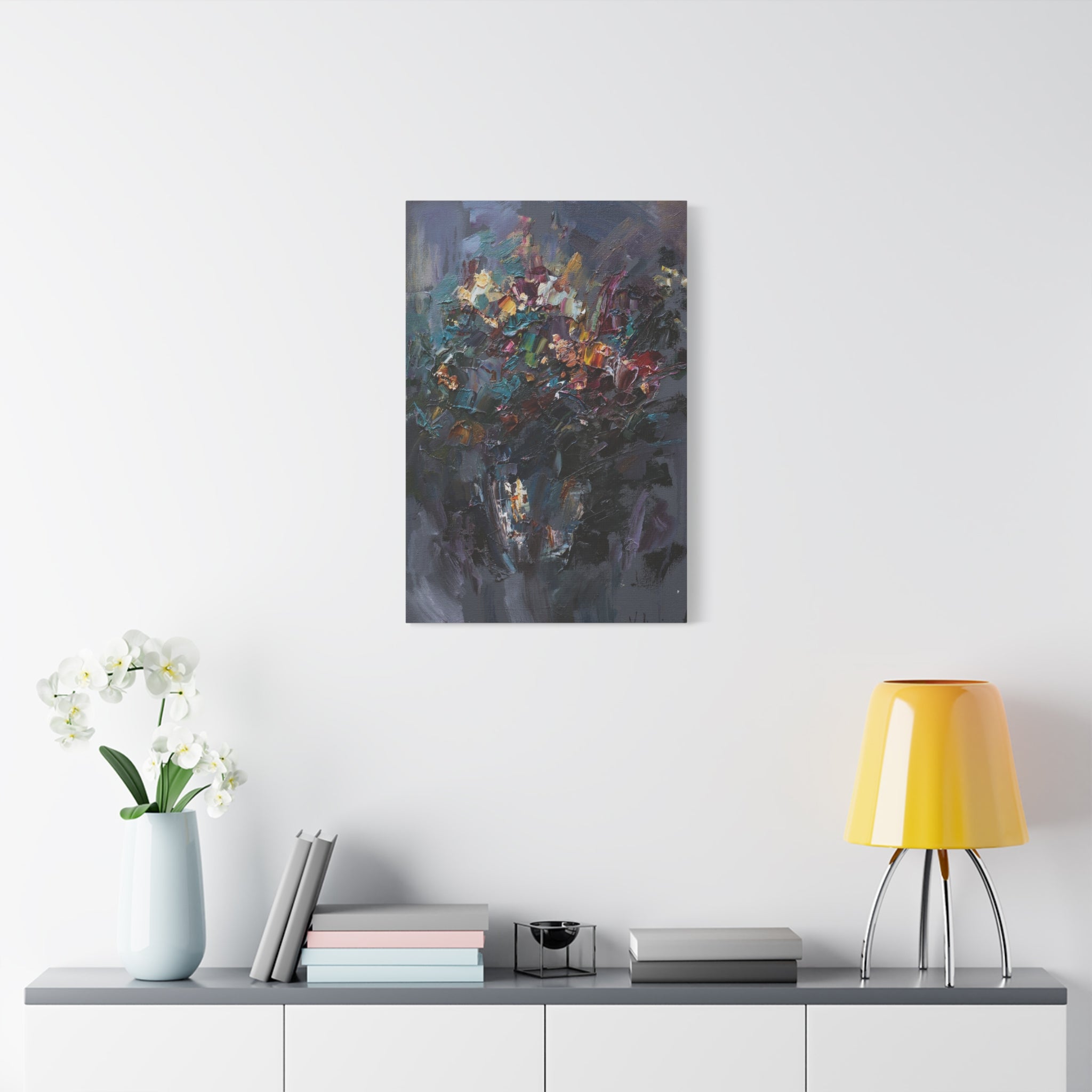 Abstract Floral Canvas Art - Moody Bouquet Matte Stretched Wall Painting 
