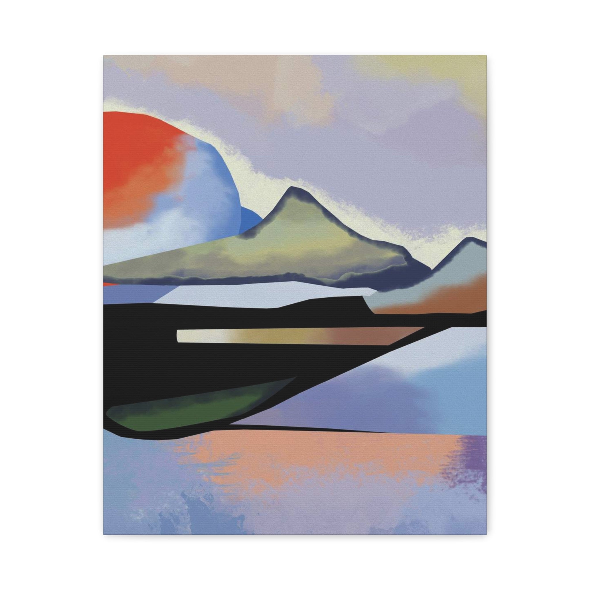 Abstract Sunset Landscape Canvas Print — Modern Mountain Wall Art 