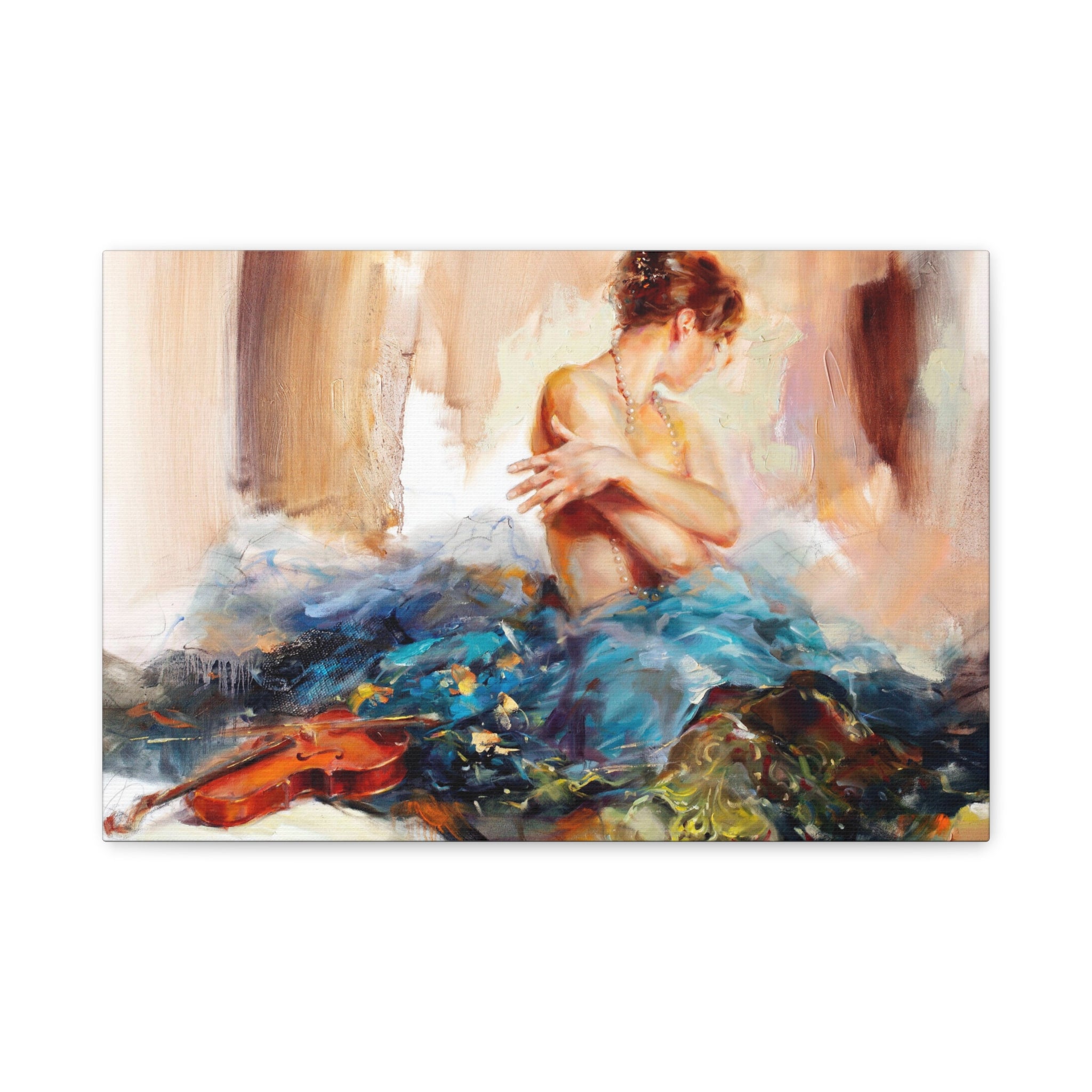 Ballet Dancer Oil-Style Matte Canvas Print — Graceful Ballerina Wall Art 