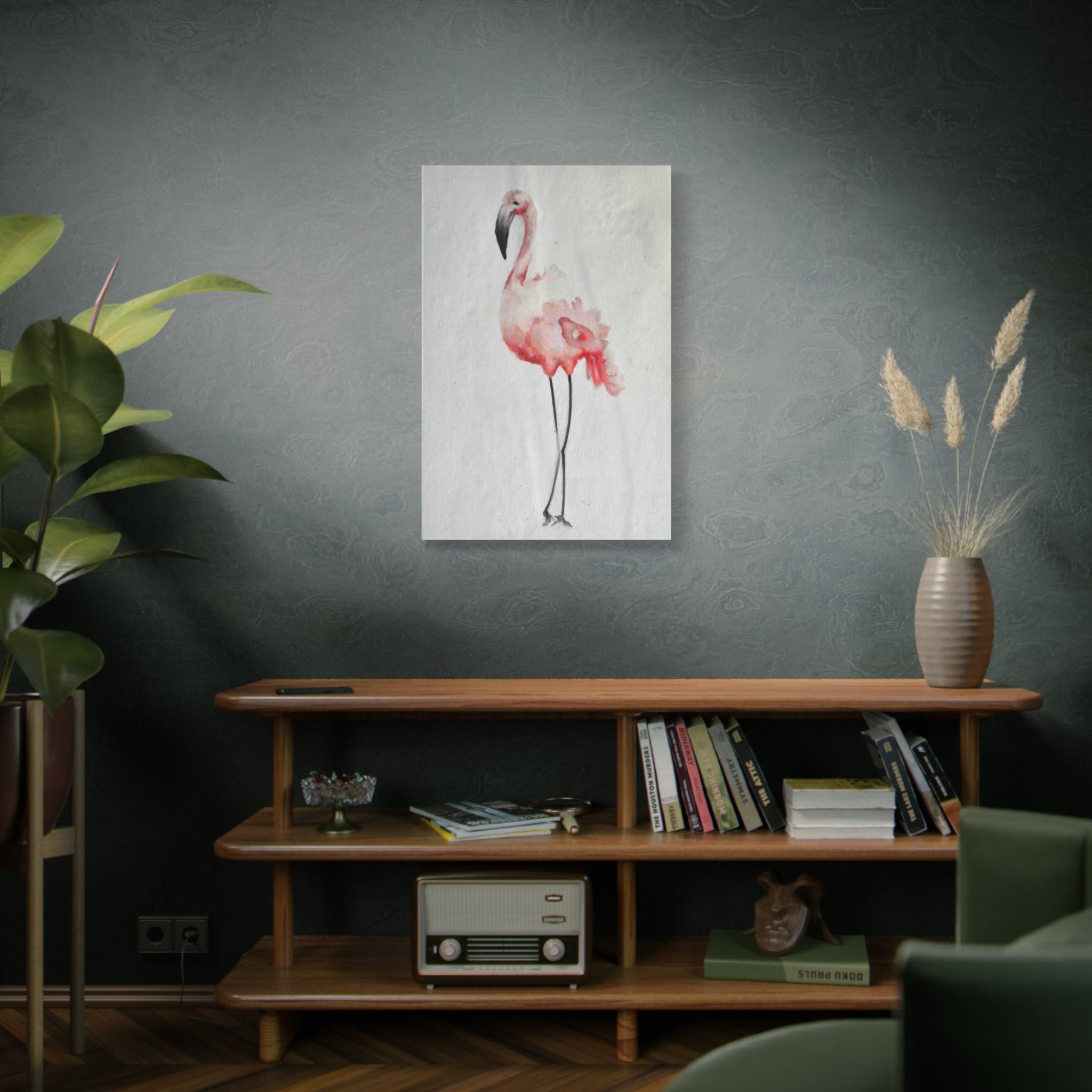 Watercolor Pink Flamingo Canvas Print — Matte Stretched Wall Art 