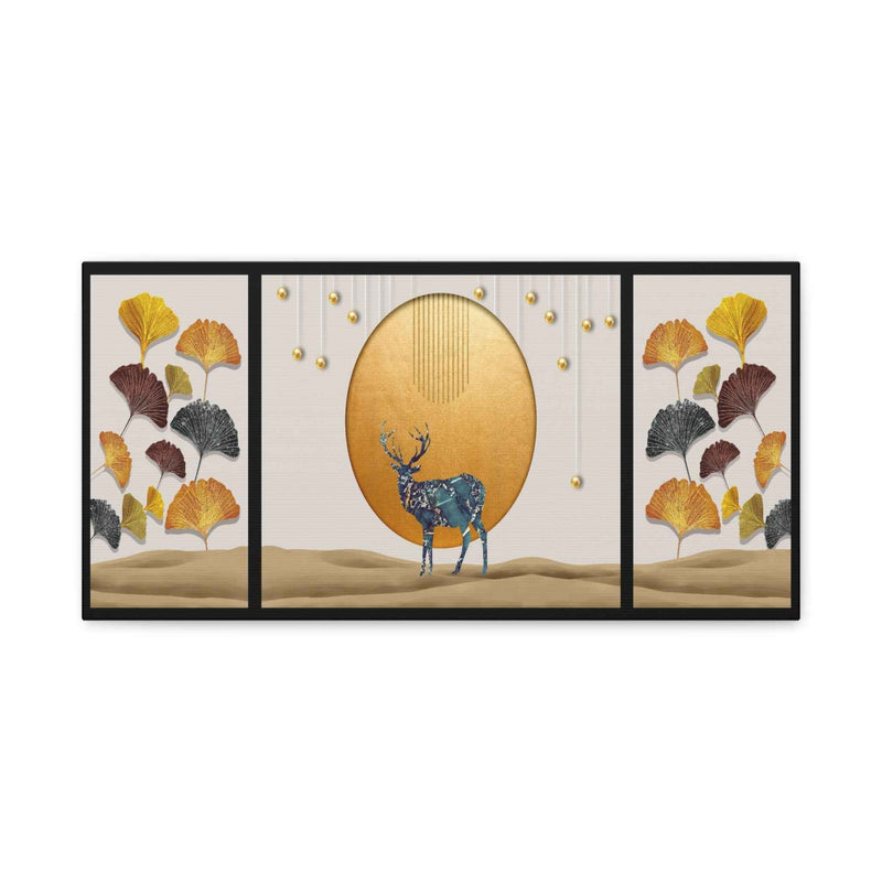 Golden Deer Wall Art – Luxury Ginkgo Leaves Canvas Print