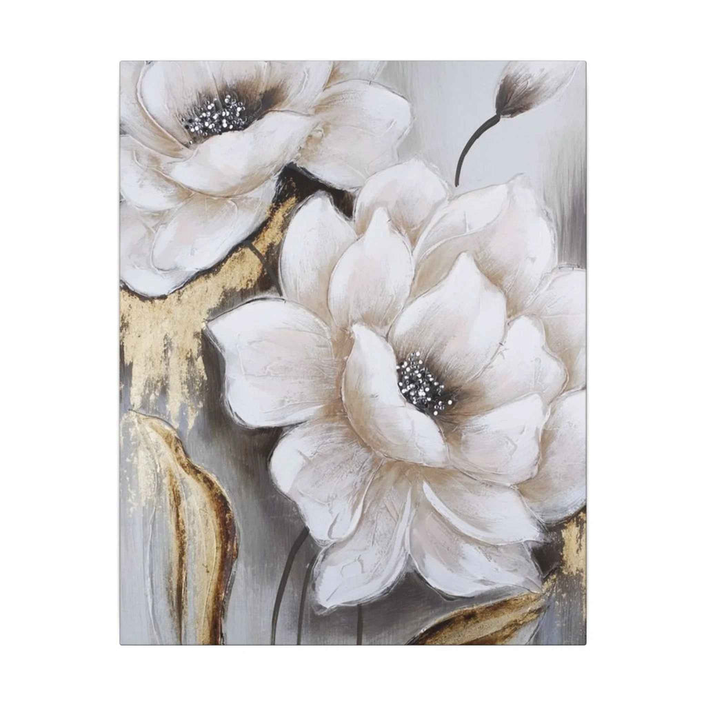 Neutral Floral Canvas Art - White Peony Wall Decor (Matte Stretched) - TheKaraHan