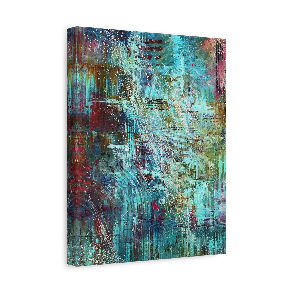 Abstract Teal & Gold Matte Canvas Art - Stretched Wall Decor