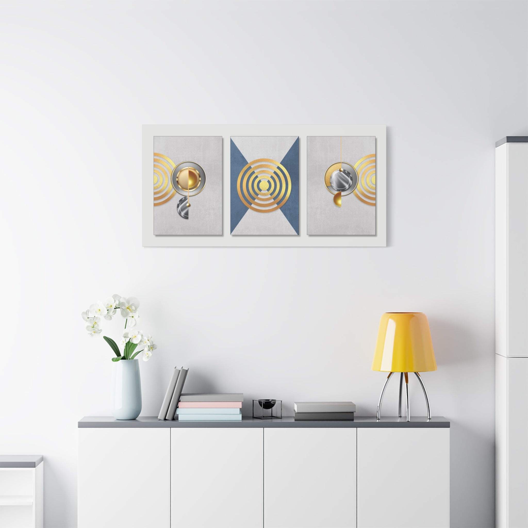 Geometric Gold Canvas Art - Elegant Triptych for Modern Decor - TheKaraHan
