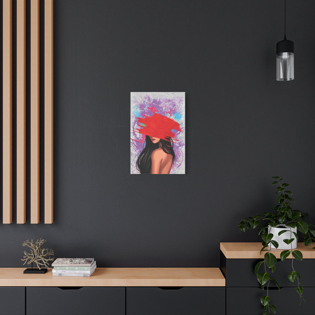 Abstract Red Brushstroke Woman — Matte Stretched Canvas Wall Art 
