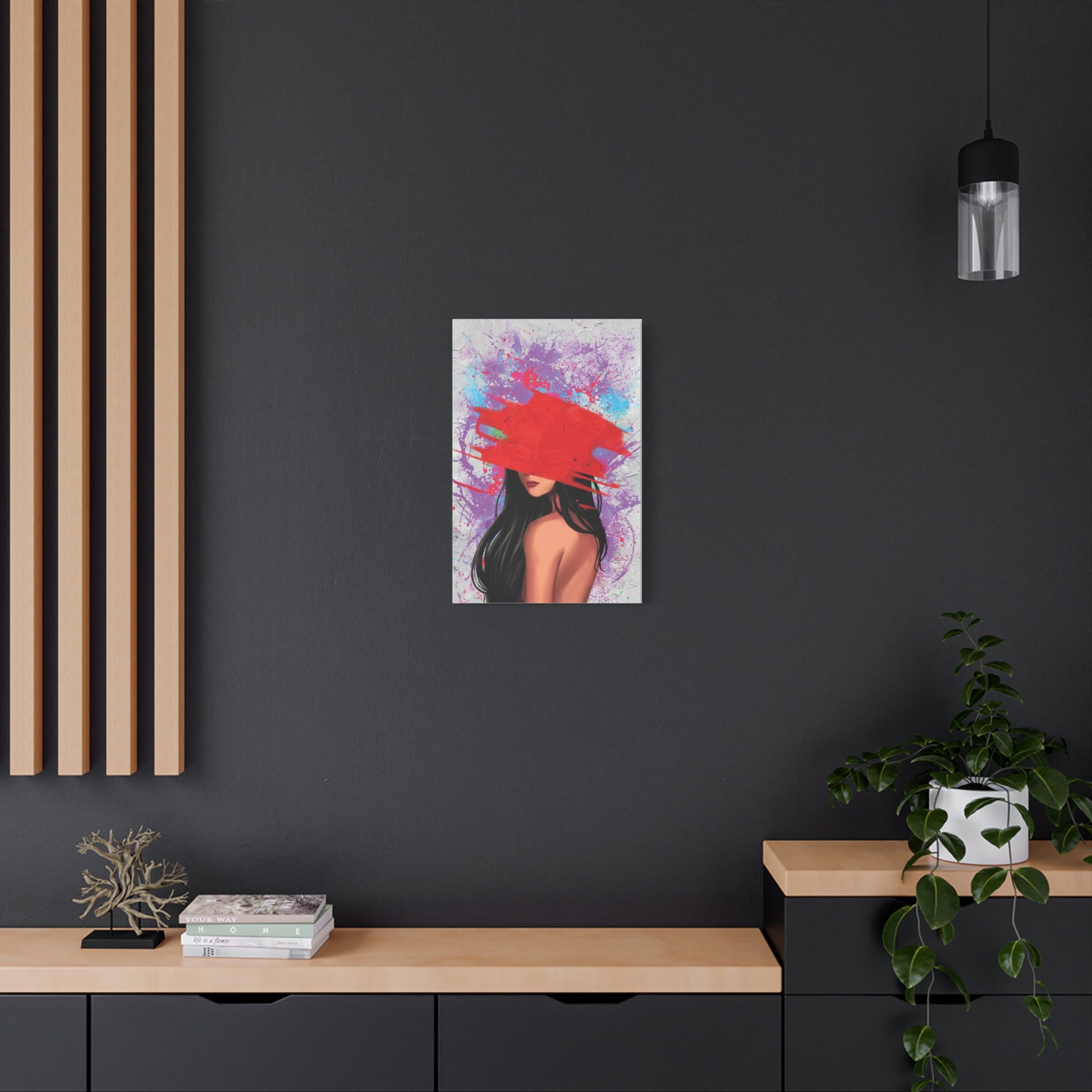Abstract Red Brushstroke Woman — Matte Stretched Canvas Wall Art 