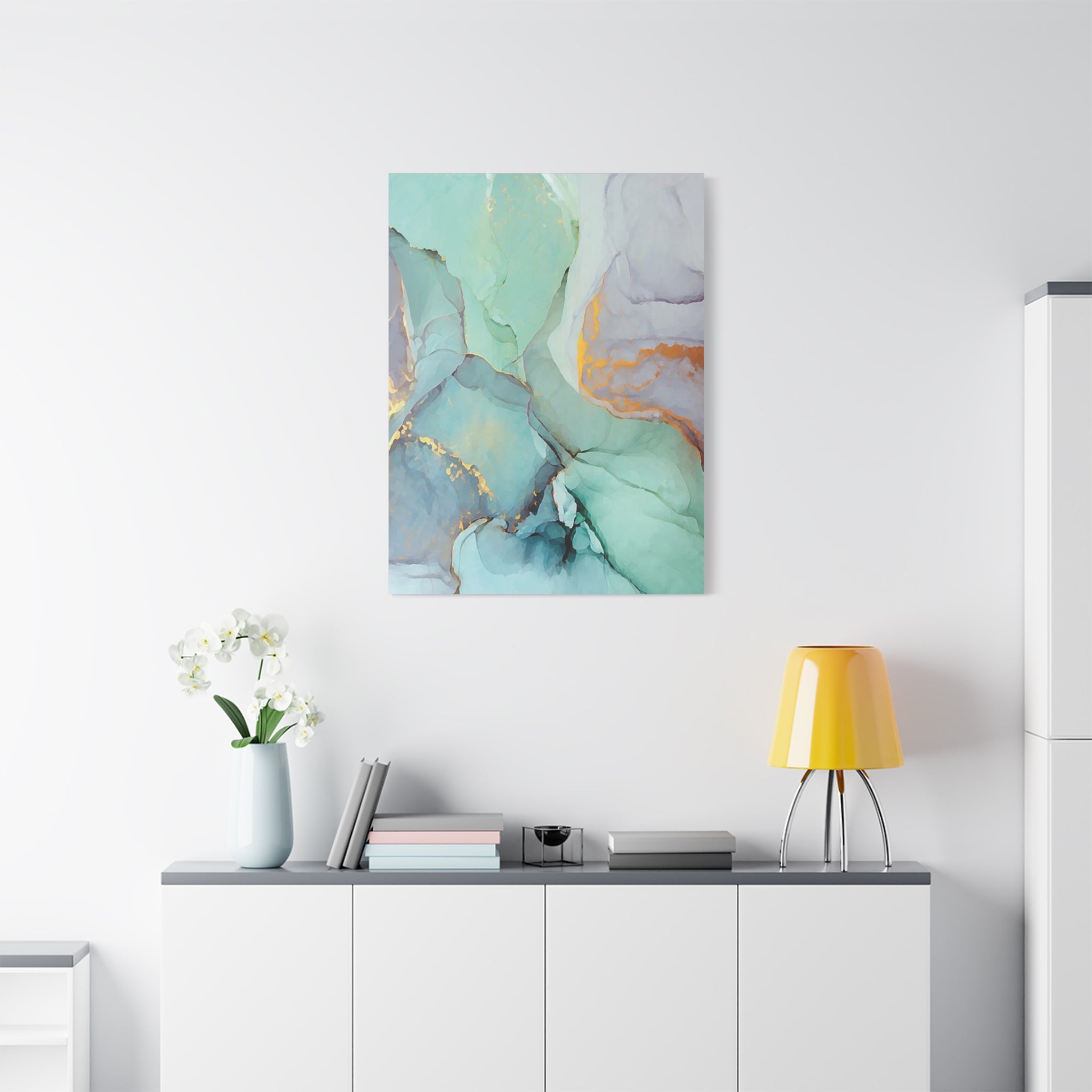 Aqua Marble Abstract Canvas Art — Matte Stretched Wall Print 
