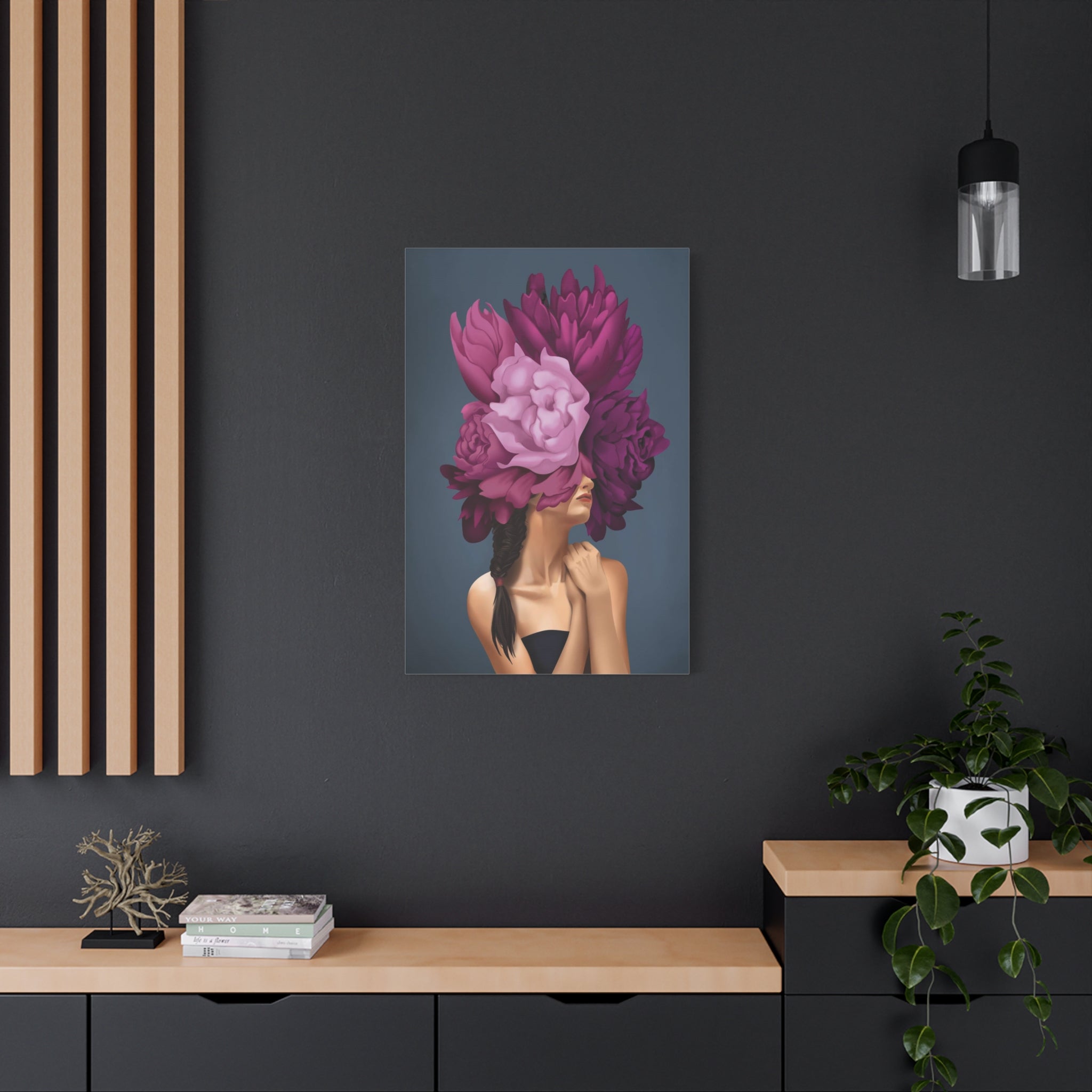 Floral Masked Woman Matte Canvas Wall Art – Stretched 1.25" 