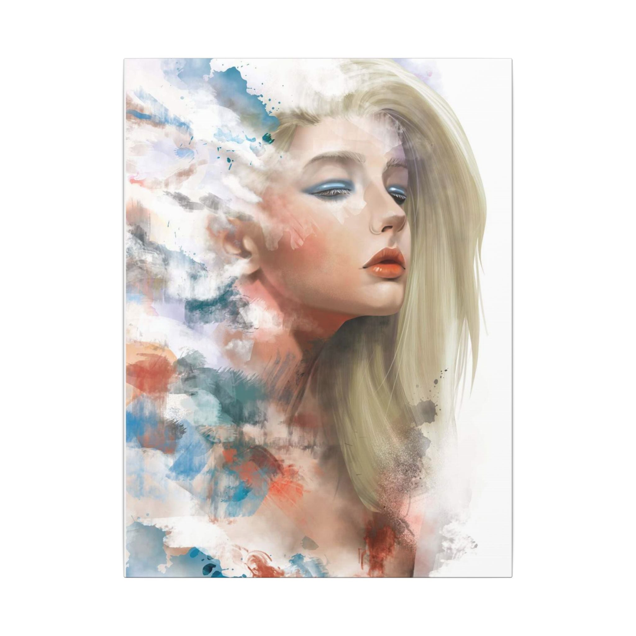 Watercolor Portrait Canvas — Dreamy Female Face Wall Art, Matte Stretched Print 