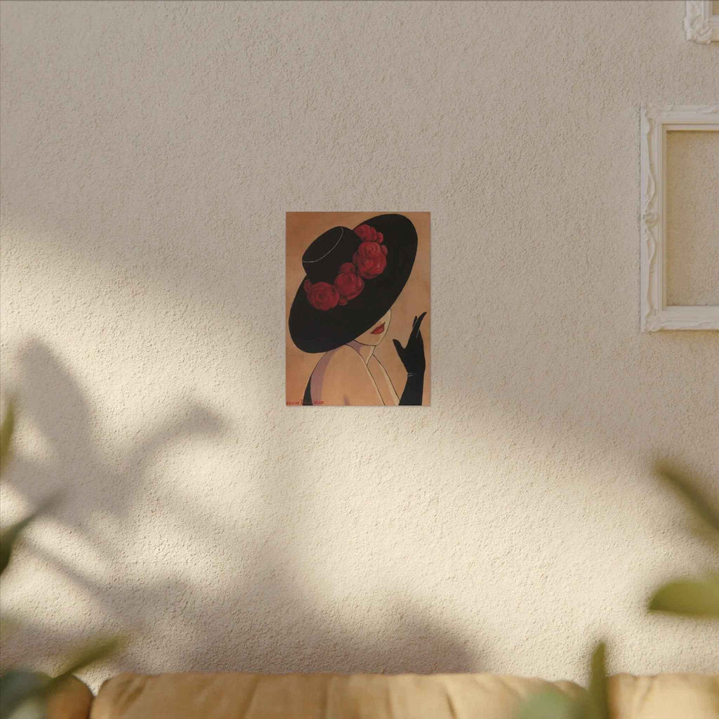 Elegant Black Hat Wall Art | Vintage Fashion Portrait for Chic Home Decor - TheKaraHan