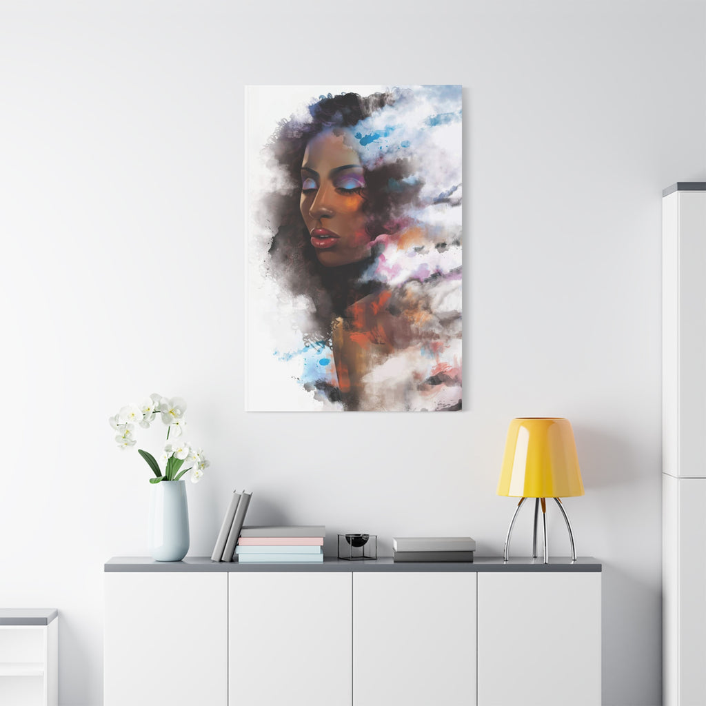 Abstract Portrait Canvas Wall Art — Colorful Afrocentric Woman Matte Stretched Canvas