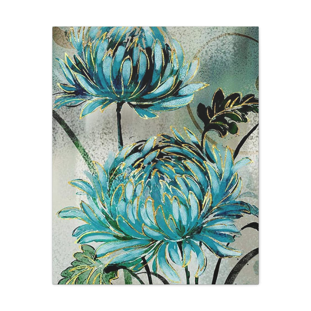 Blue Chrysanthemum Wall Art – Matte Stretched Floral Canvas Print - TheKaraHan