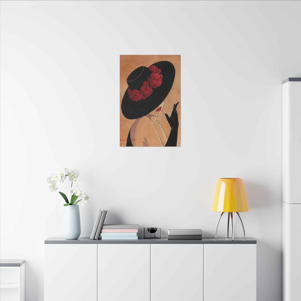 Elegant Black Hat Wall Art | Vintage Fashion Portrait for Chic Home Decor - TheKaraHan