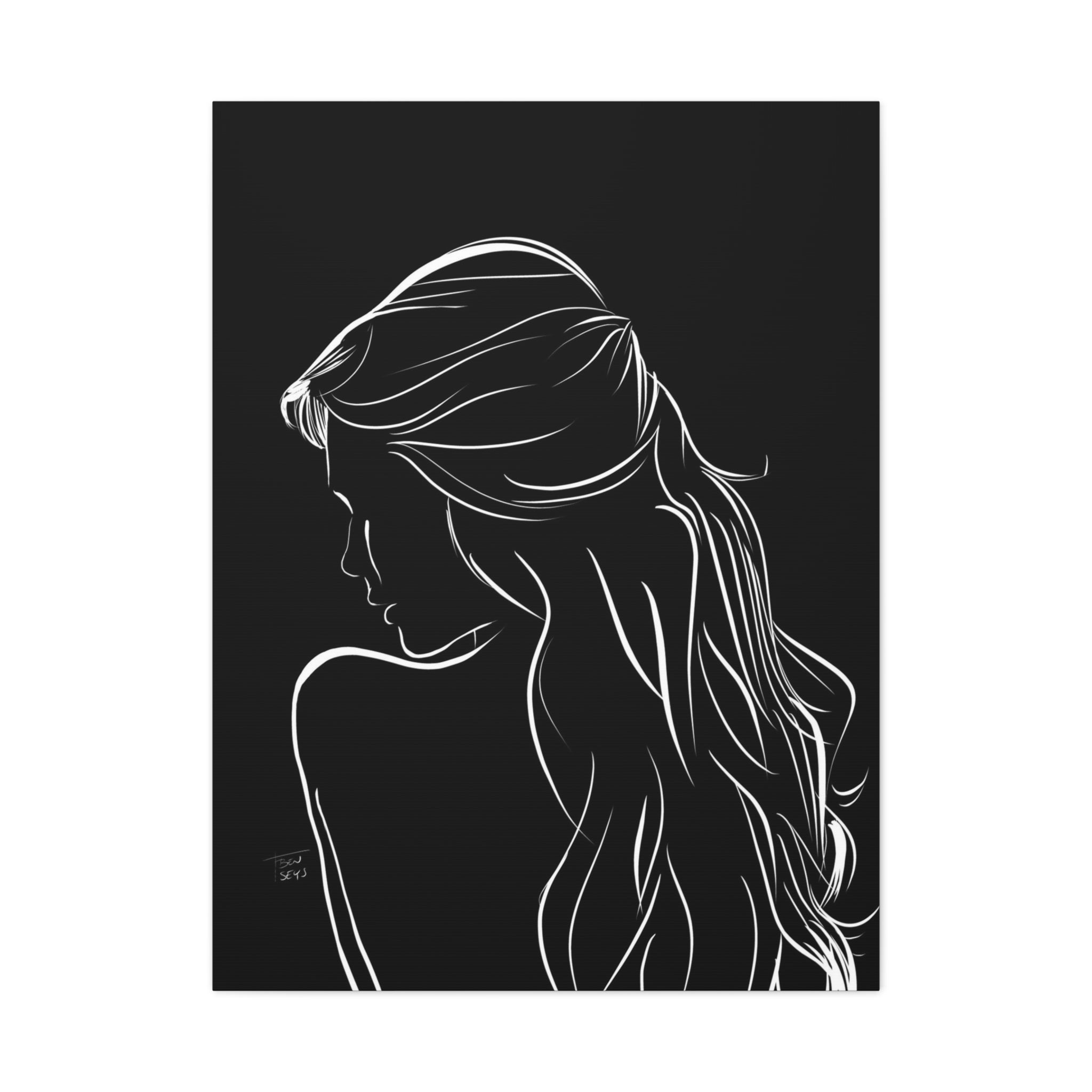 Minimal Line Art Woman Canvas Print — Black & White Silhouette Wall Art 