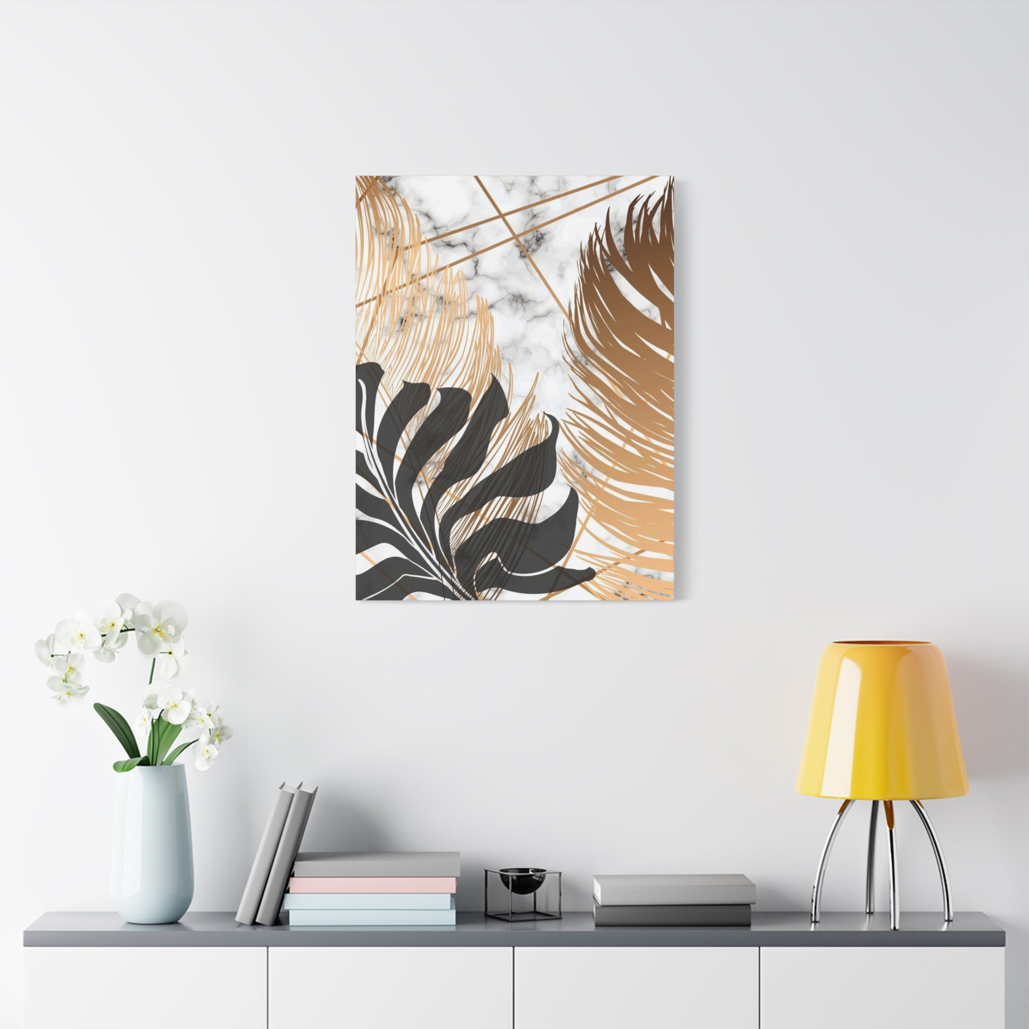 Tropical Palm Canvas Wall Art — Gold & Marble Botanical Print