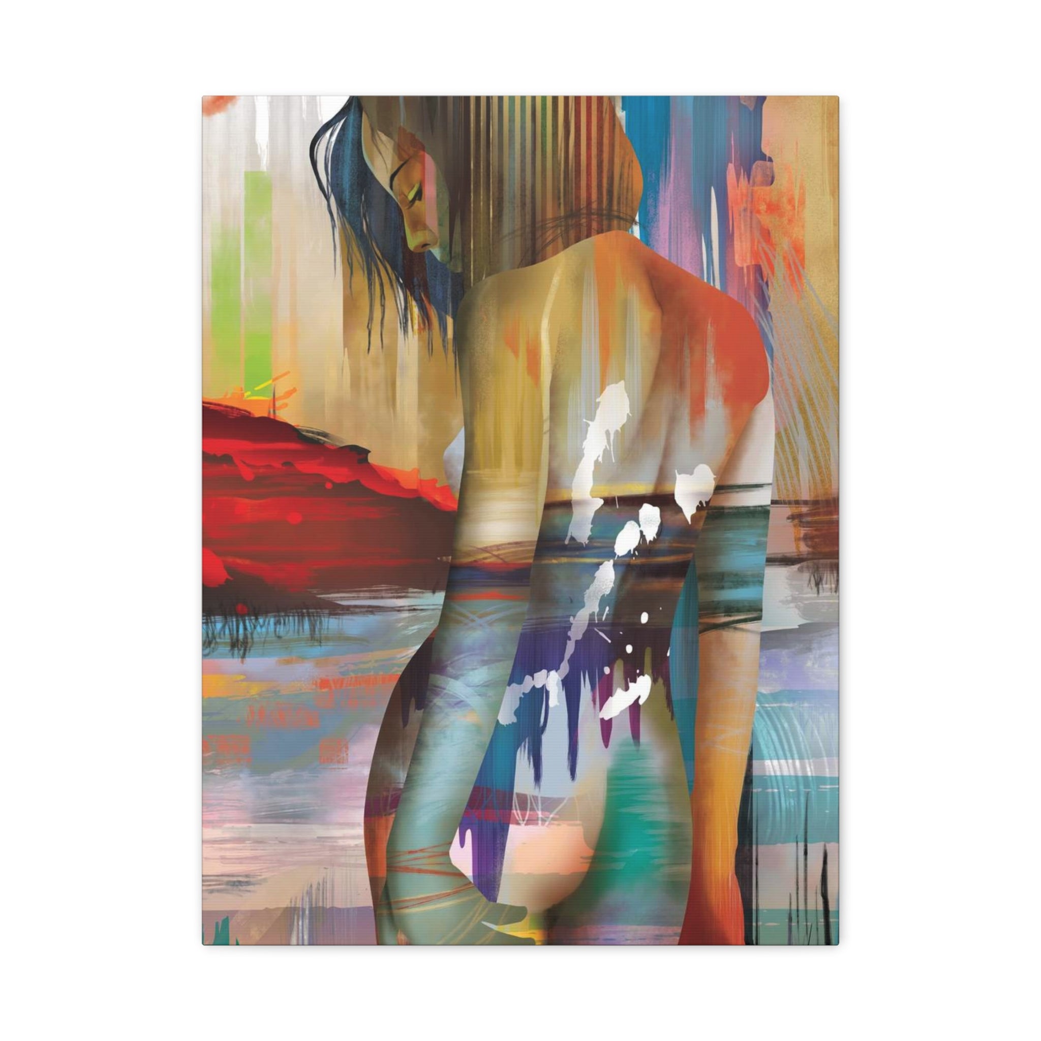 Abstract Figurative Canvas Art – Colorful Woman Matte Stretched Canvas 