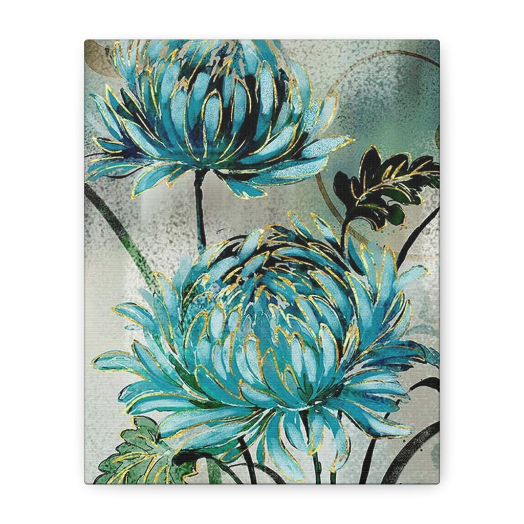 Blue Chrysanthemum Canvas Wall Art – Matte Stretched Floral Print