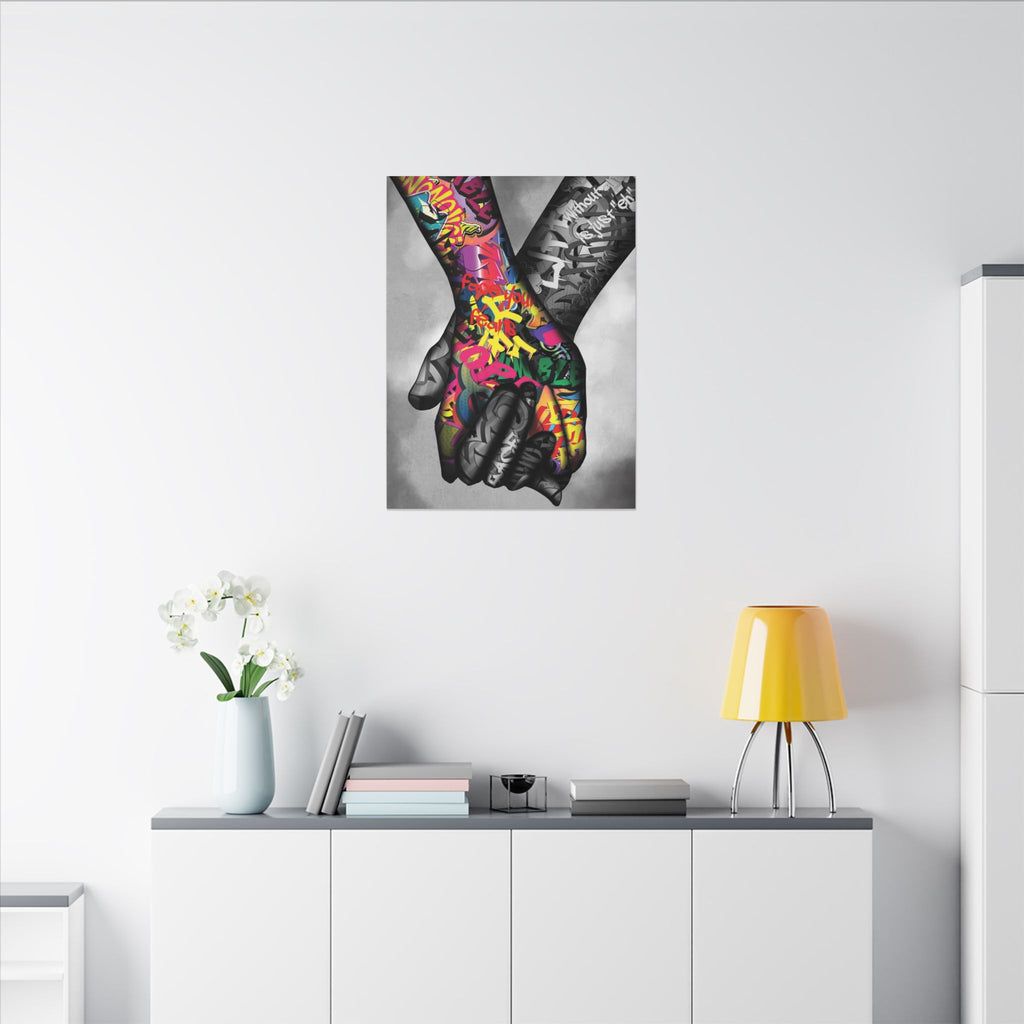 Graffiti Hands Canvas Print — Colorful Holding Hands Wall Art 