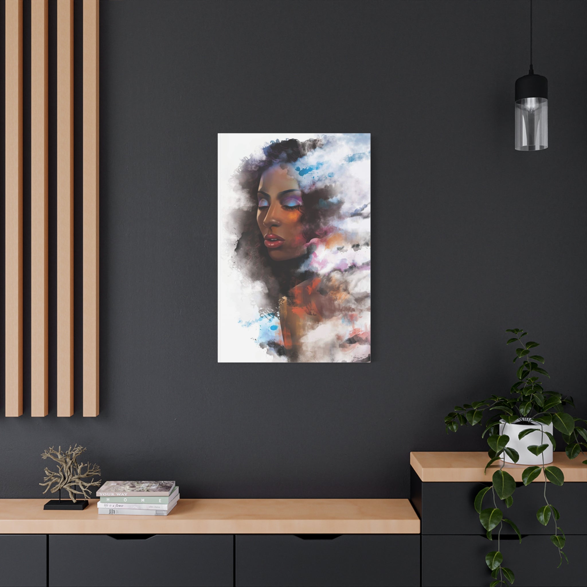 Abstract Portrait Canvas Wall Art — Colorful Afrocentric Woman Matte Stretched Canvas