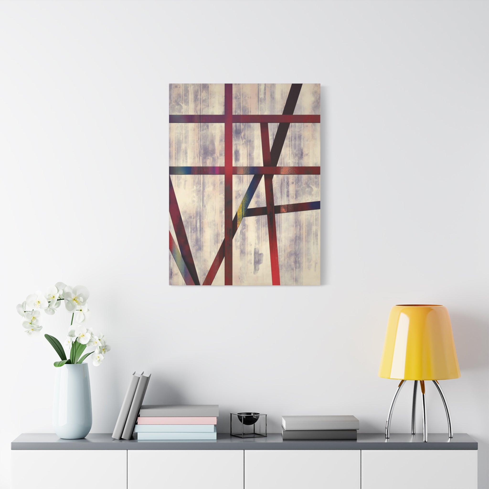 Abstract Geometric Canvas Wall Art — Modern Red & Neutral Stretched Matte Print