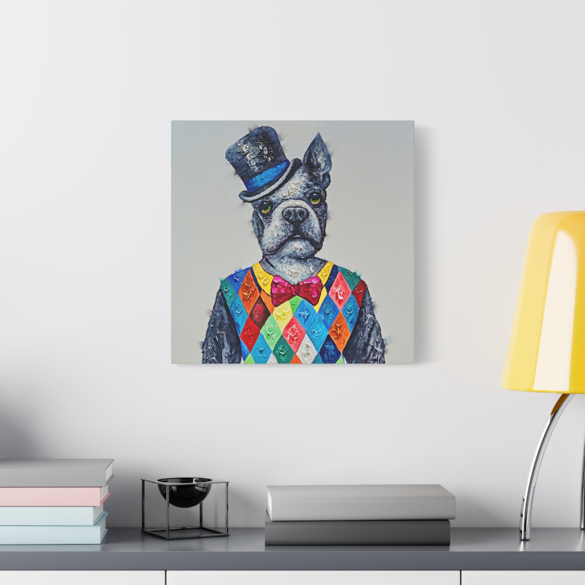 Whimsical Boston Terrier Portrait Canvas 