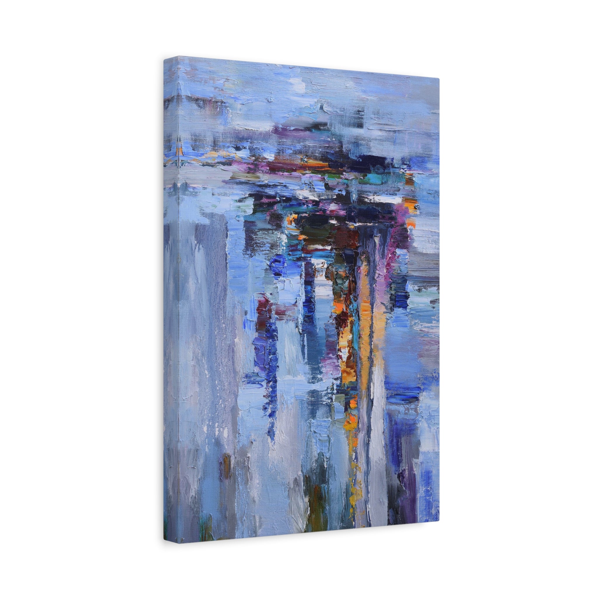 Abstract Blue Cityscape Canvas Print – Modern Stretched Matte Wall Art 