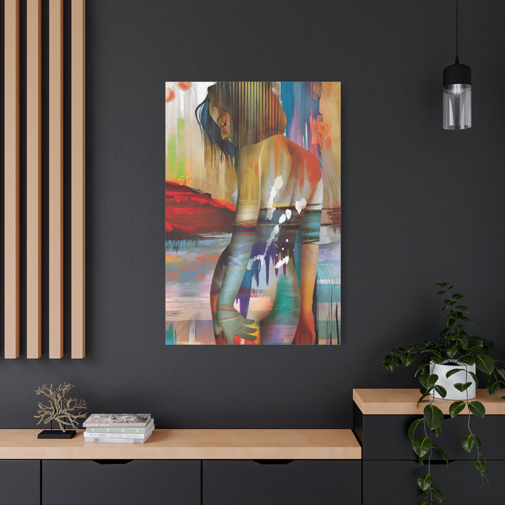 Abstract Figurative Canvas Art – Colorful Woman Matte Stretched Canvas