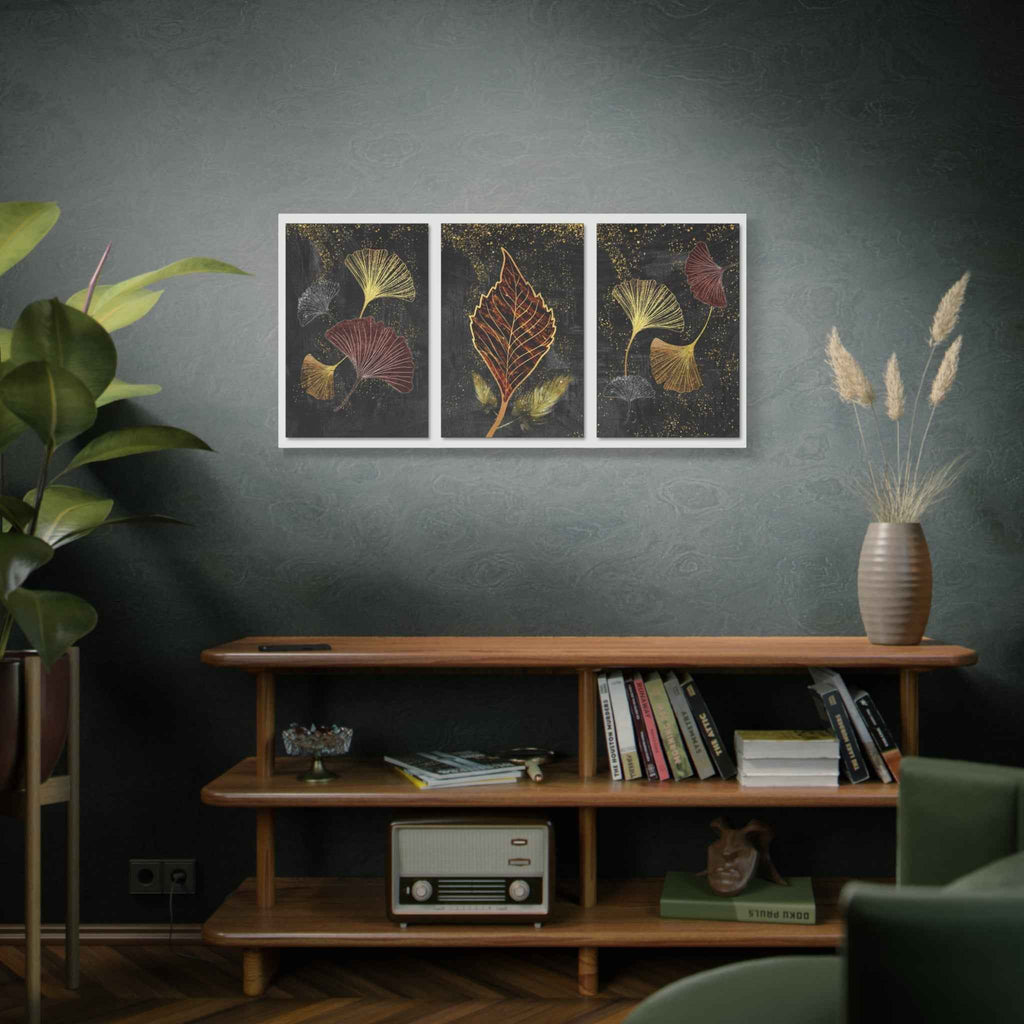 Gold Botanical Leaf Wall Art Canvas – Luxury Ginkgo Abstract Modern Decor