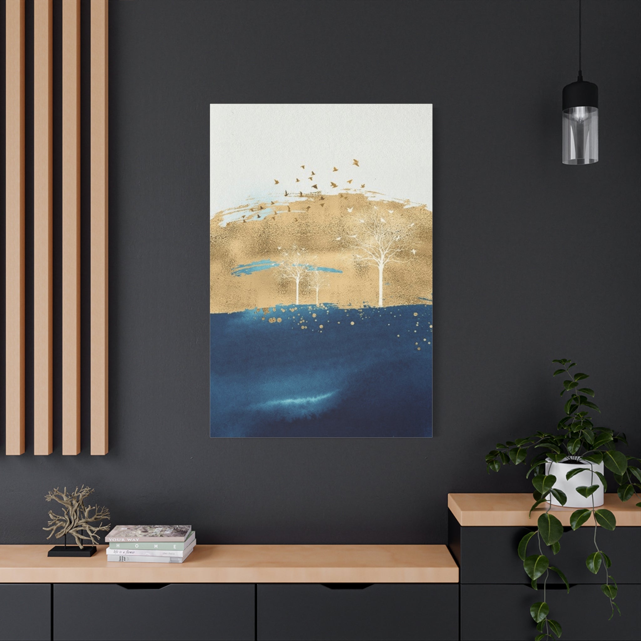 Abstract Gold & Navy Landscape Canvas Wall Art — Matte Stretched Gallery Wrap 