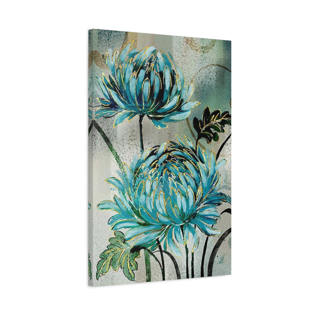 Blue Chrysanthemum Canvas Wall Art – Matte Stretched Floral Print