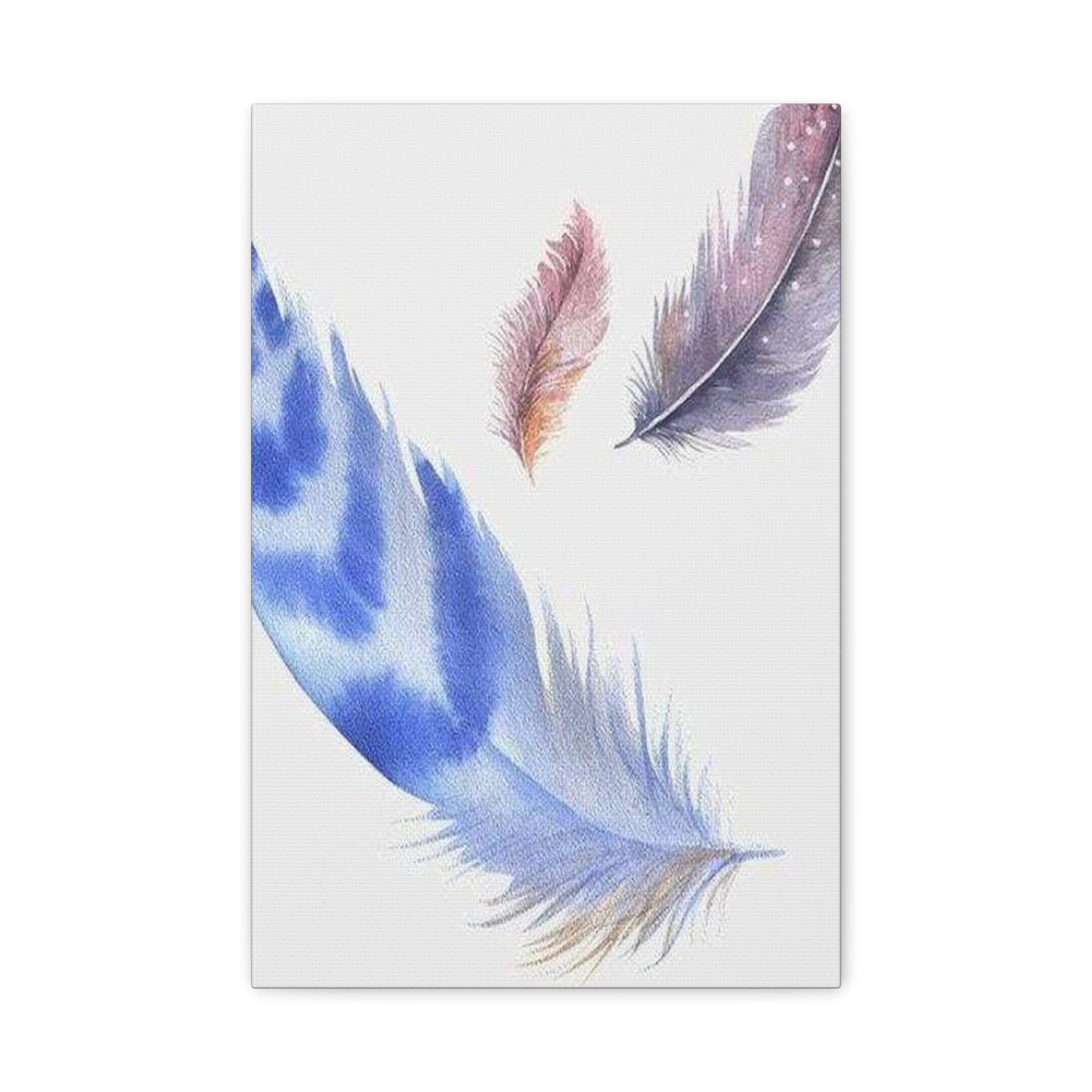 Watercolor Feather Canvas Print – Blue & Pastel Feather Wall Art 