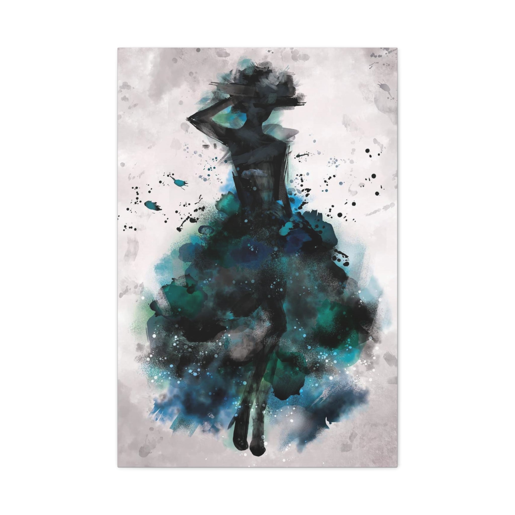 Teal Watercolor Ballerina Matte Canvas Print 