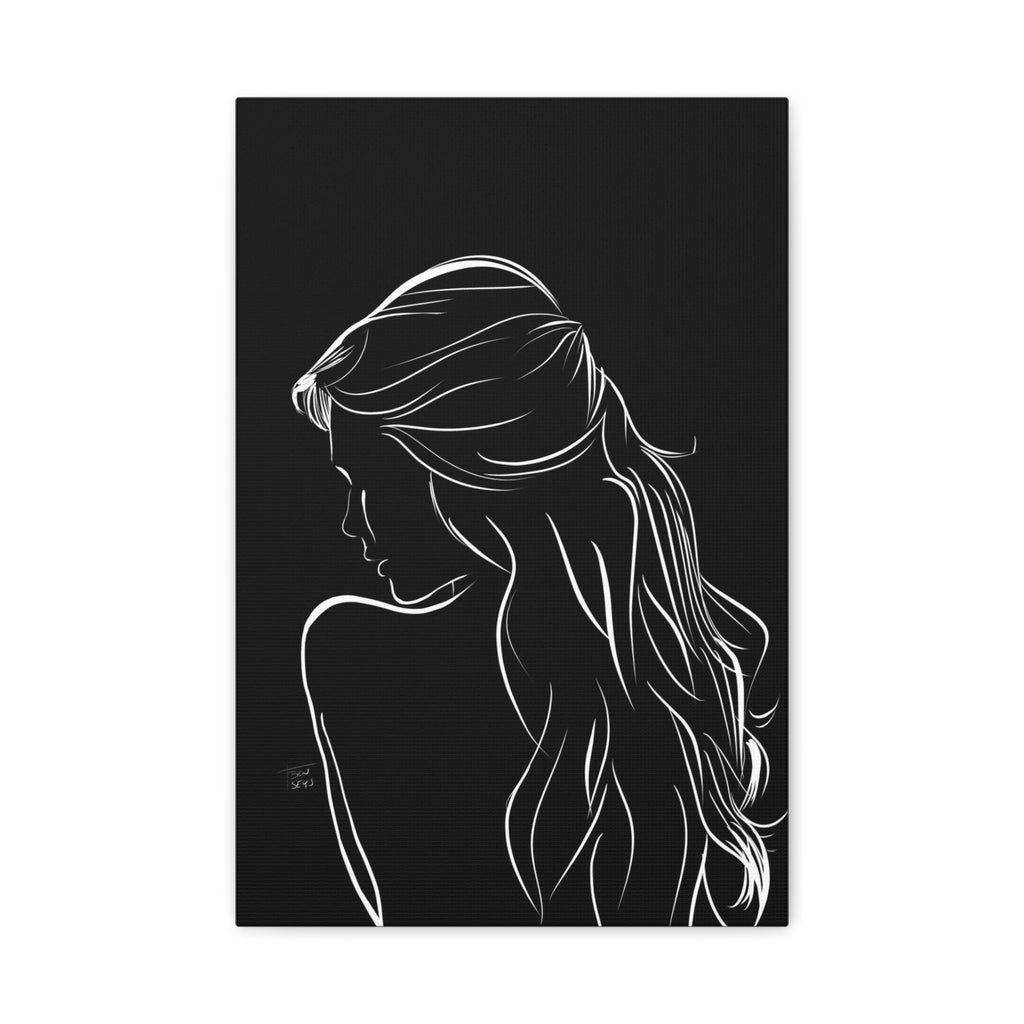 Minimal Line Art Woman Canvas Print — Black & White Silhouette Wall Art 
