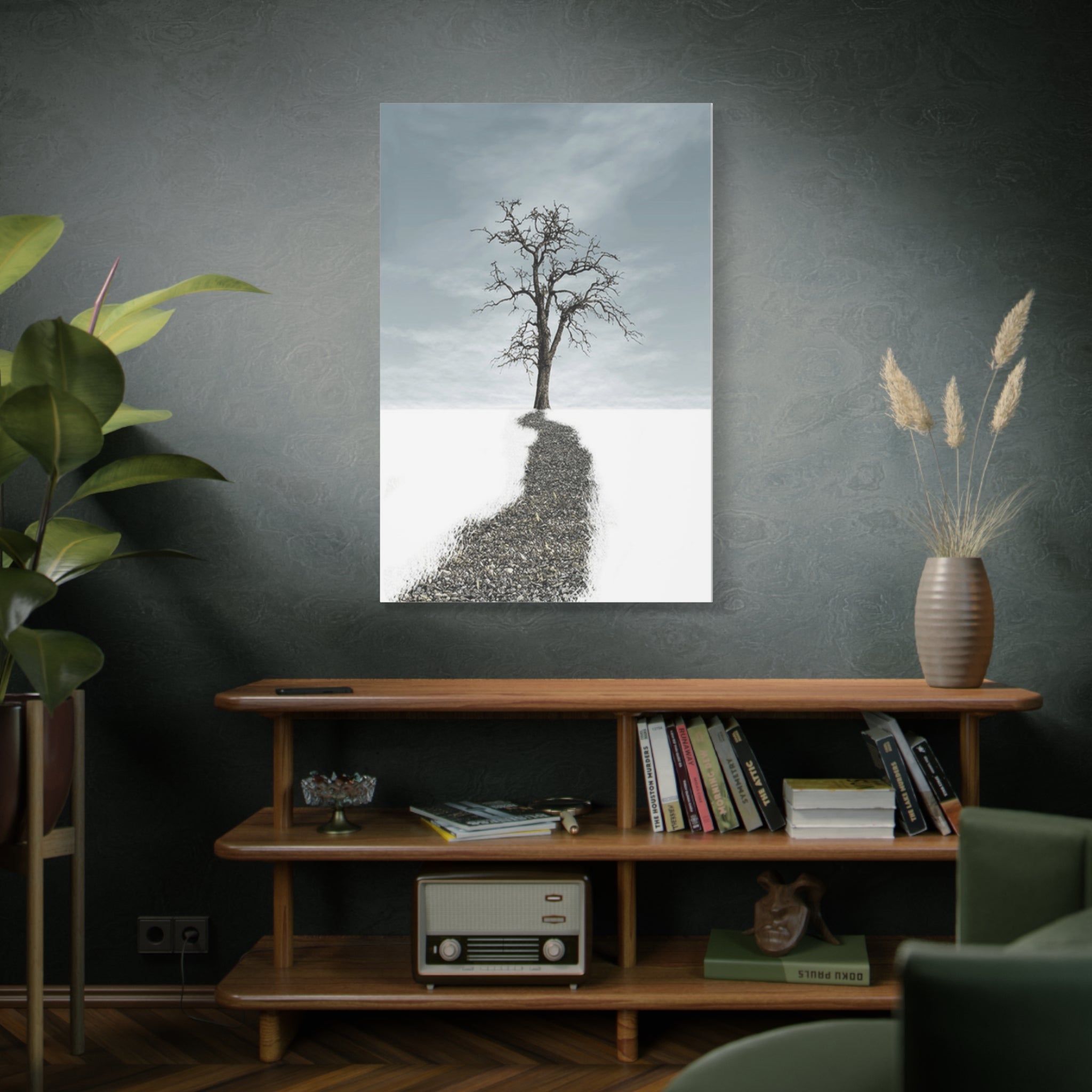 Solitary Tree Path Canvas Print — Minimalist Winter Landscape Wall Art 