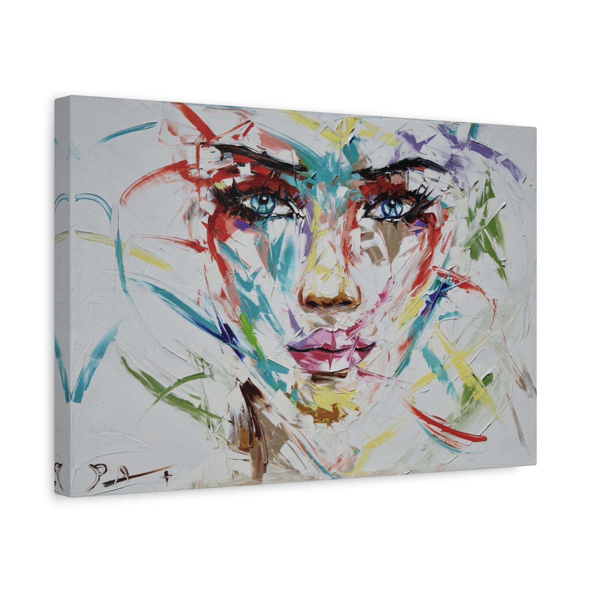 Abstract Colorful Woman Face Canvas Art - Matte Stretched Wall Painting 