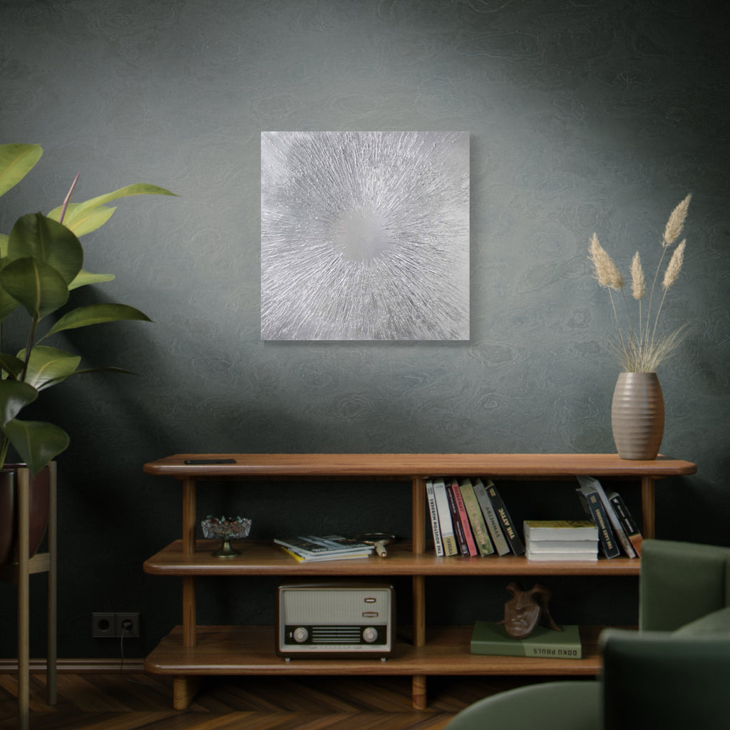 Silver Burst Abstract Canvas Wall Art — Matte Stretched 1.25"
