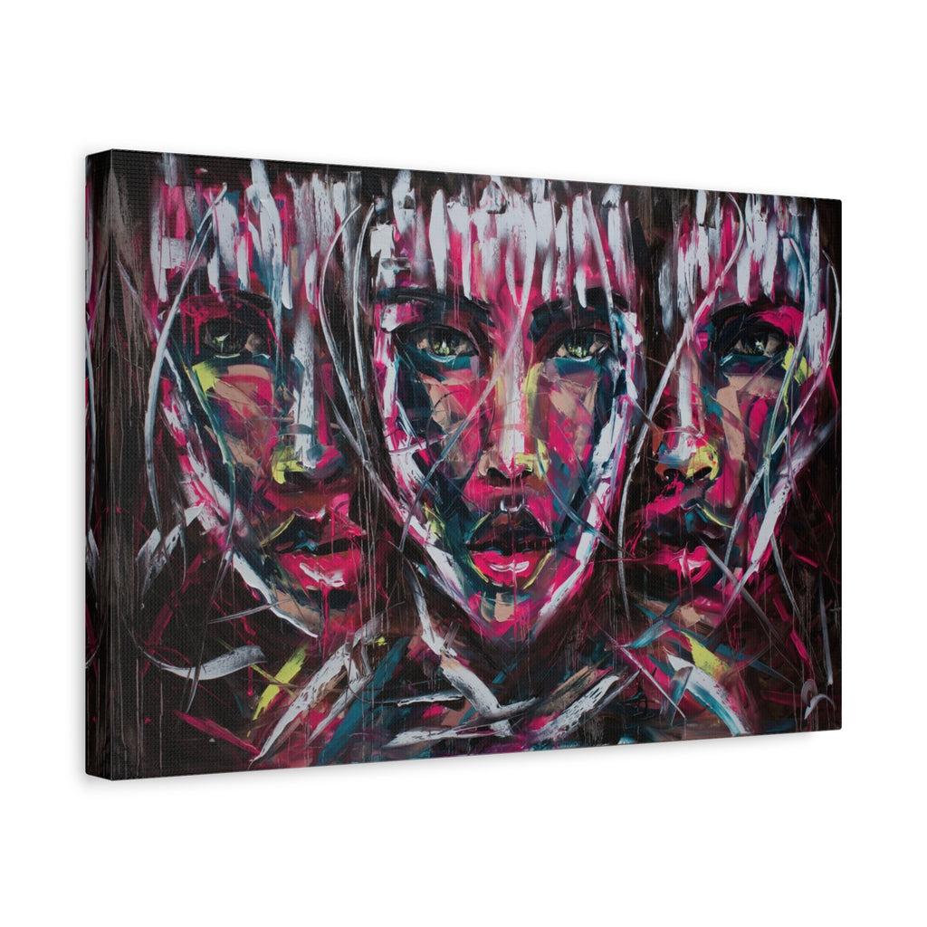 Abstract Triple Portrait Matte Canvas Wall Art — Vibrant Expressionist Faces, Stretched 1.25"