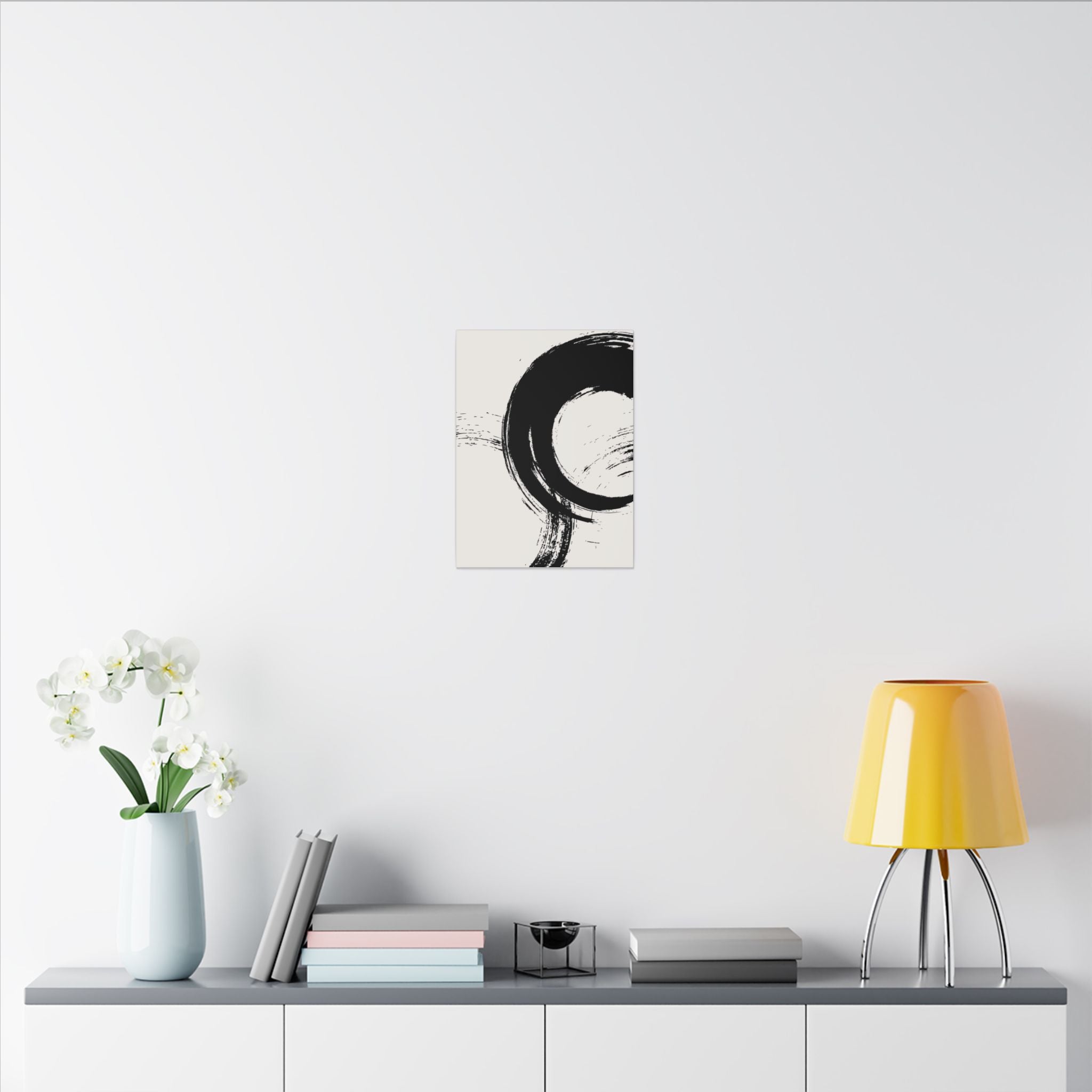 Zen Brushstroke Canvas Wall Art — Minimal Black Circle Abstract