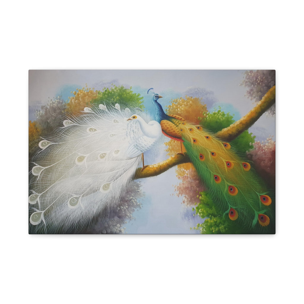 Peacock Pair Matte Canvas Wall Art — Stretched 1.25" Decorative Painting