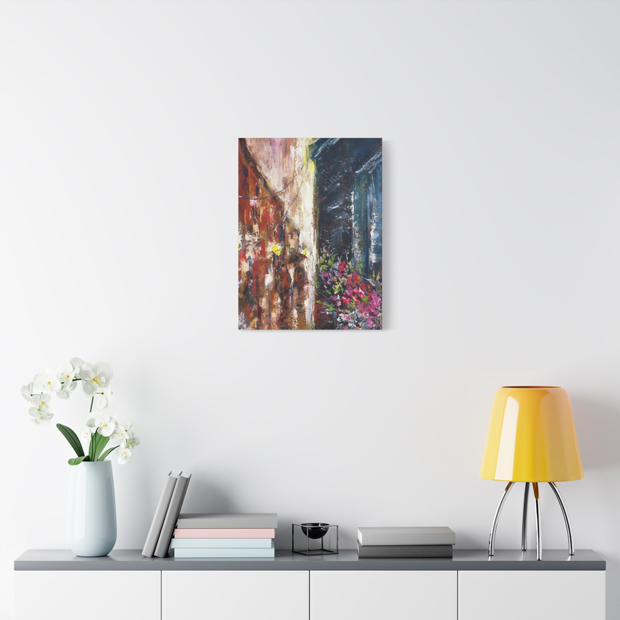 Abstract Street Floral Canvas Art – Matte Stretched Wall Painting 