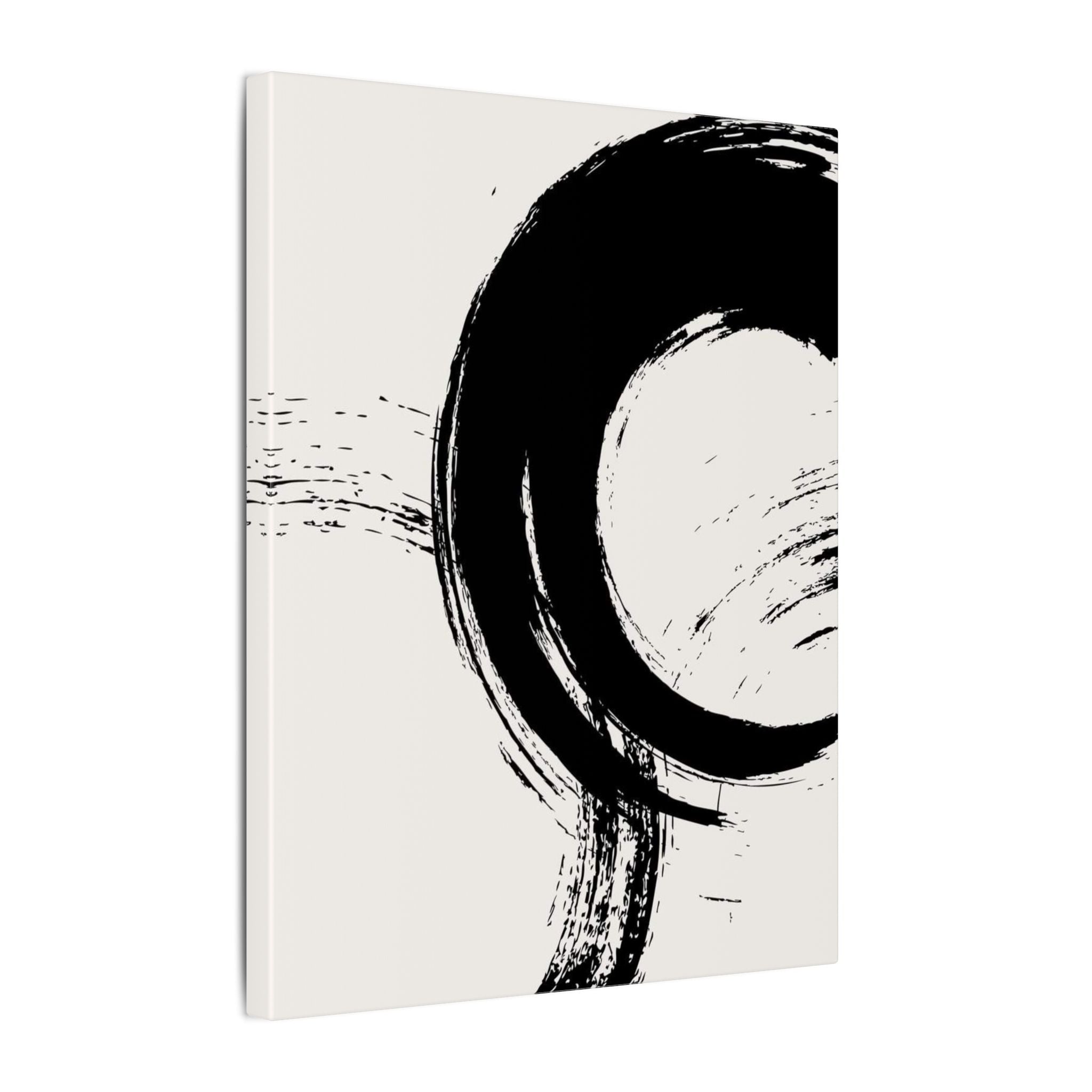 Zen Brushstroke Canvas Wall Art — Minimal Black Circle Abstract 