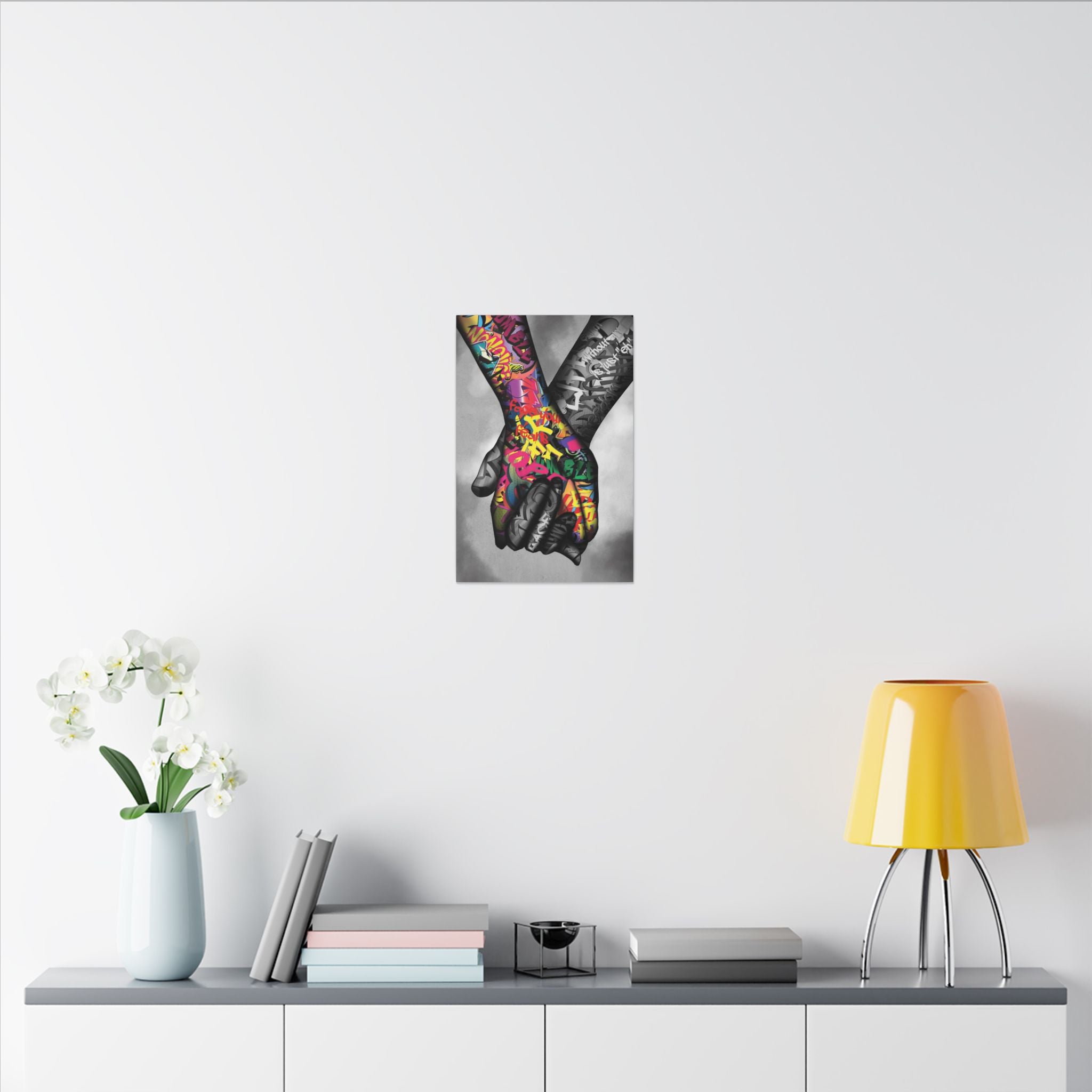 Graffiti Hands Canvas Print — Colorful Holding Hands Wall Art 