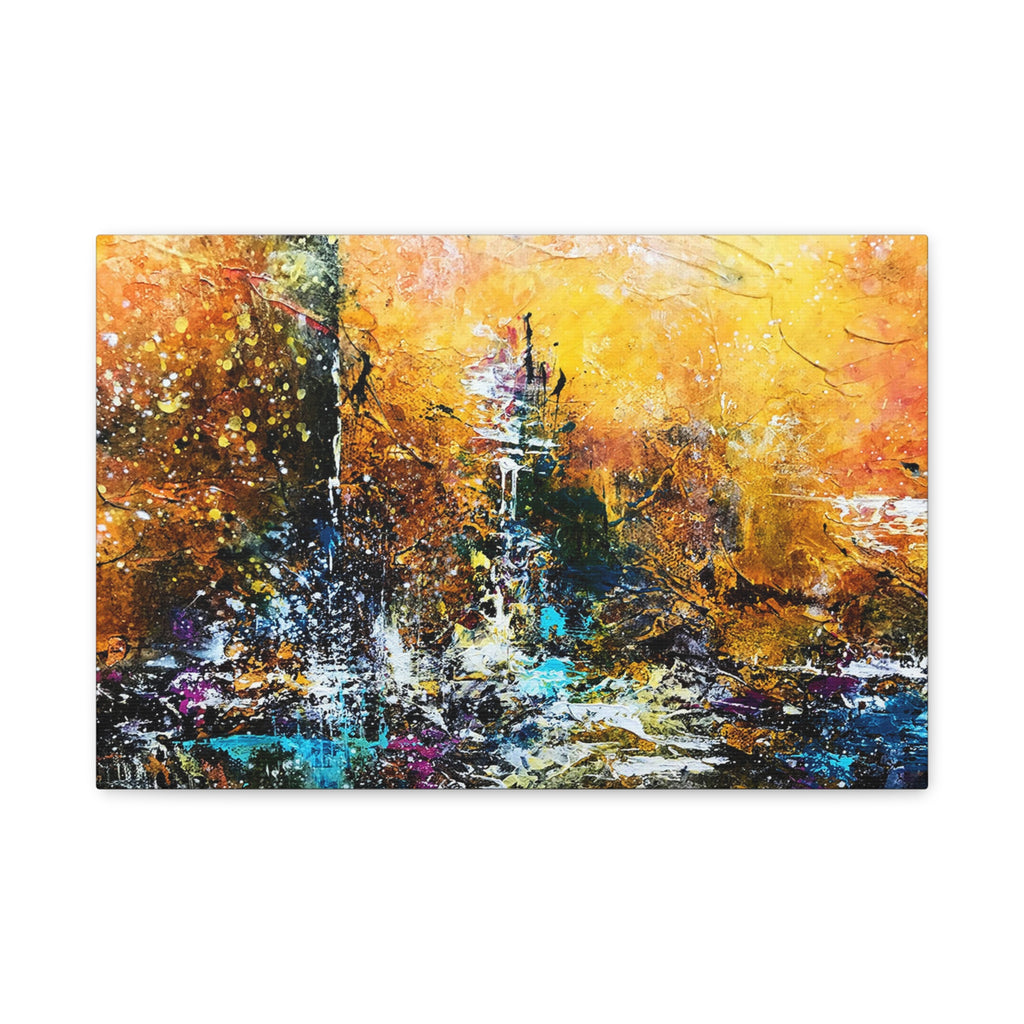 Abstract Cityscape Matte Canvas Wall Art — Golden Urban Texture 