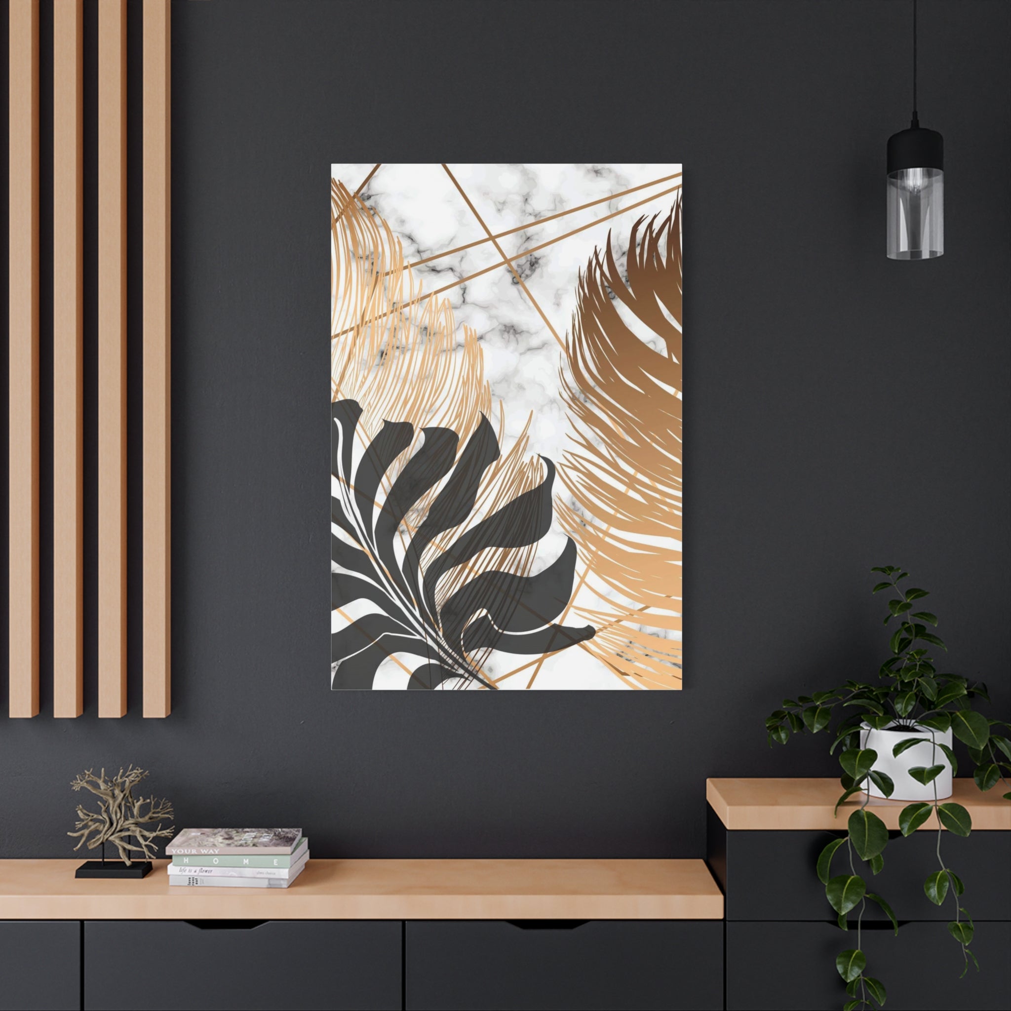 Tropical Palm Canvas Wall Art — Gold & Marble Botanical Print