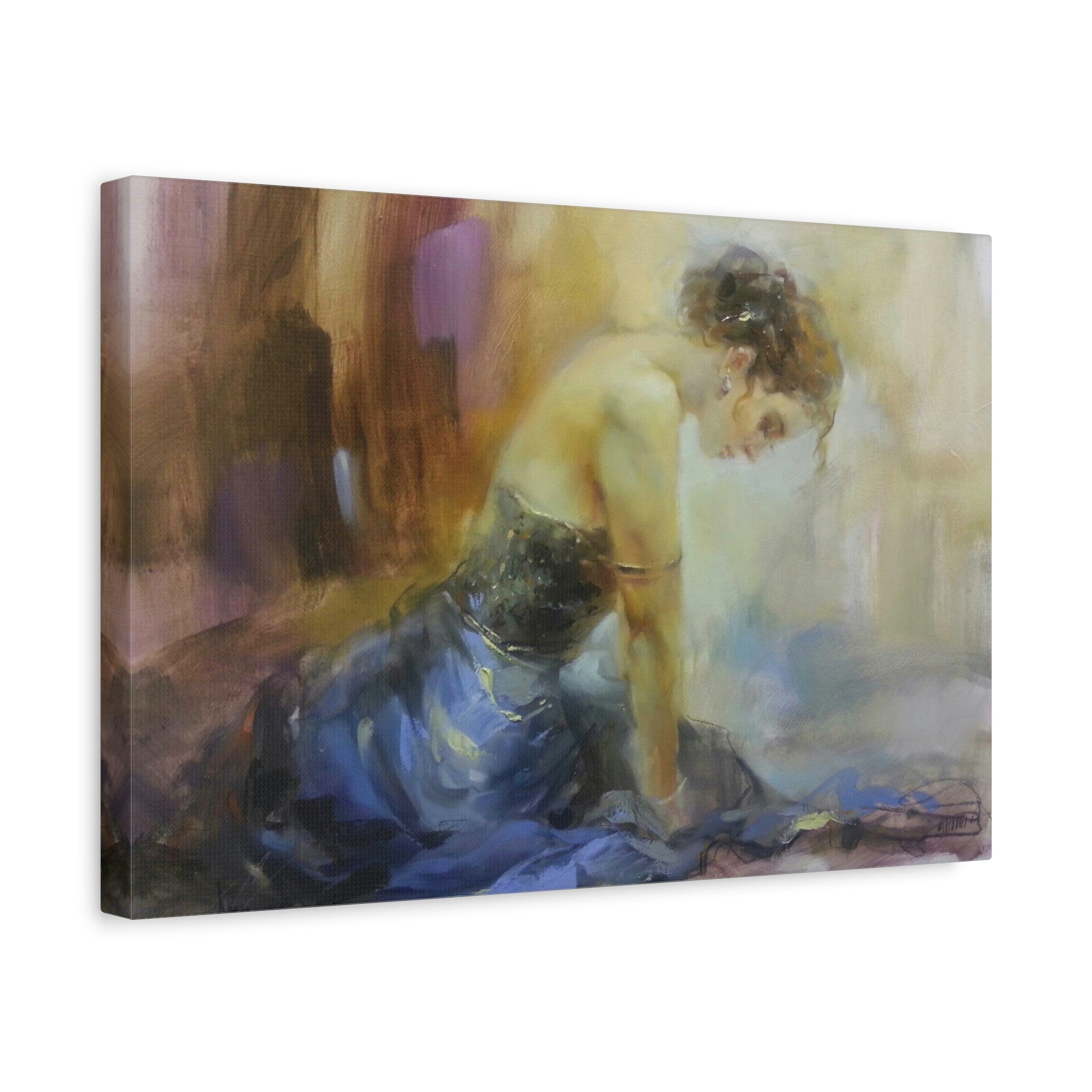 Canvas Wall Art – Serene Woman in Blue, Matte Stretched Canvas